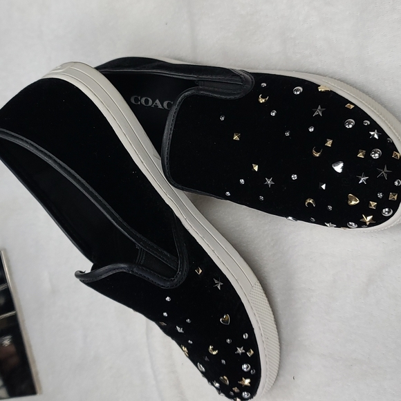 Coach Shoes - Coach velvet slip on shoes size 9.5 studs stars moon